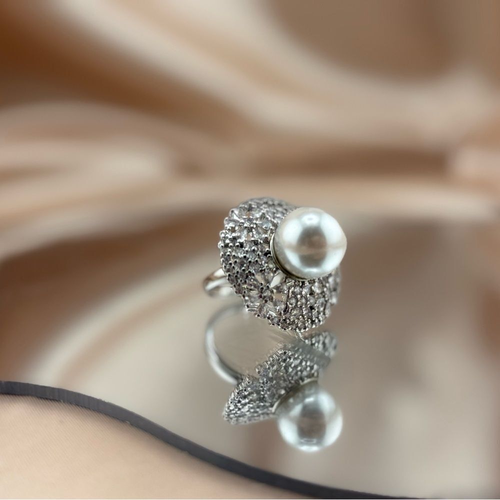Elegant Pearl & AAA Cubic Zirconia Statement Ring